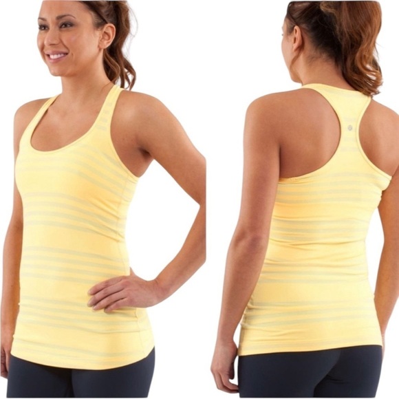 lululemon athletica Tops - Lululemon Cool Racerback Ocean Stripe Mellow Lemon Women’s Size 8 Rare